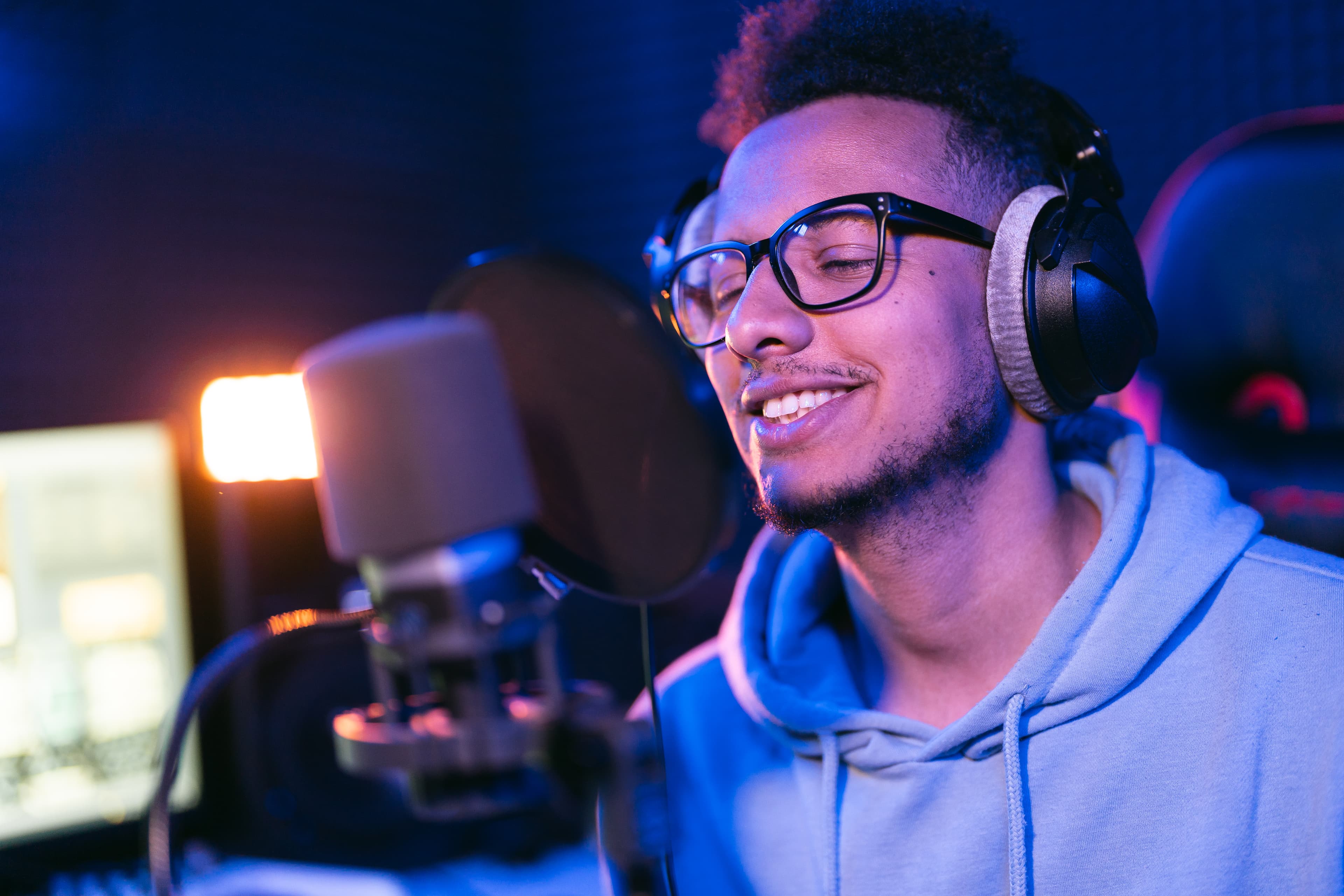 Man recording a podcast